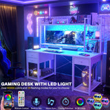 Unikito Gaming Desk with LED and Outlets, 55'' Computer Desk with Hutch & Drawers, Reversible Office Desk with Storage Bookshelf, Large Workstation Desk with Shelf, Desk for Home