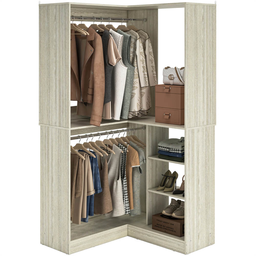 Corner Closet System, 36'' x 36'' Inch Large Freestanding Closet Organizer Tower with 2 Hanging Rods and Shelves