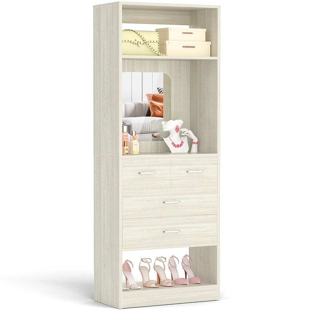 Unikito Closet System with Drawers, Freestanding Closet Organizer with Storage Shelves and Mirror, Sturdy Walk in Closet Tower for Bedroom, Mudroom and Entryway, 25" W x 16" D x 80" H