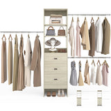 96 inch Closet Organizer System with 3 Wood Drawers and 3 Hanging Rods, Freestanding, and Adjustable