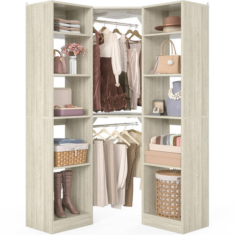 40 Inch L Shaped Corner Closet System, with 12 Shelves, 2 Hanging Rods, 6-Tier Design