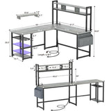 Unikito L Shaped Desk with Power Outlet & LED Strip, Reversible L-Shaped Corner Computer Desks Gaming Desk with Storage Shelf & Monitor Stand, Modern 2 Person Home Office Desk, Writing Desk