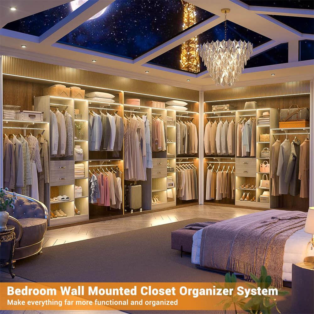 8FT Heavy Duty Closet Organizer System, Walk In Closet System with 13 Shelves and 2 Wood Drawers