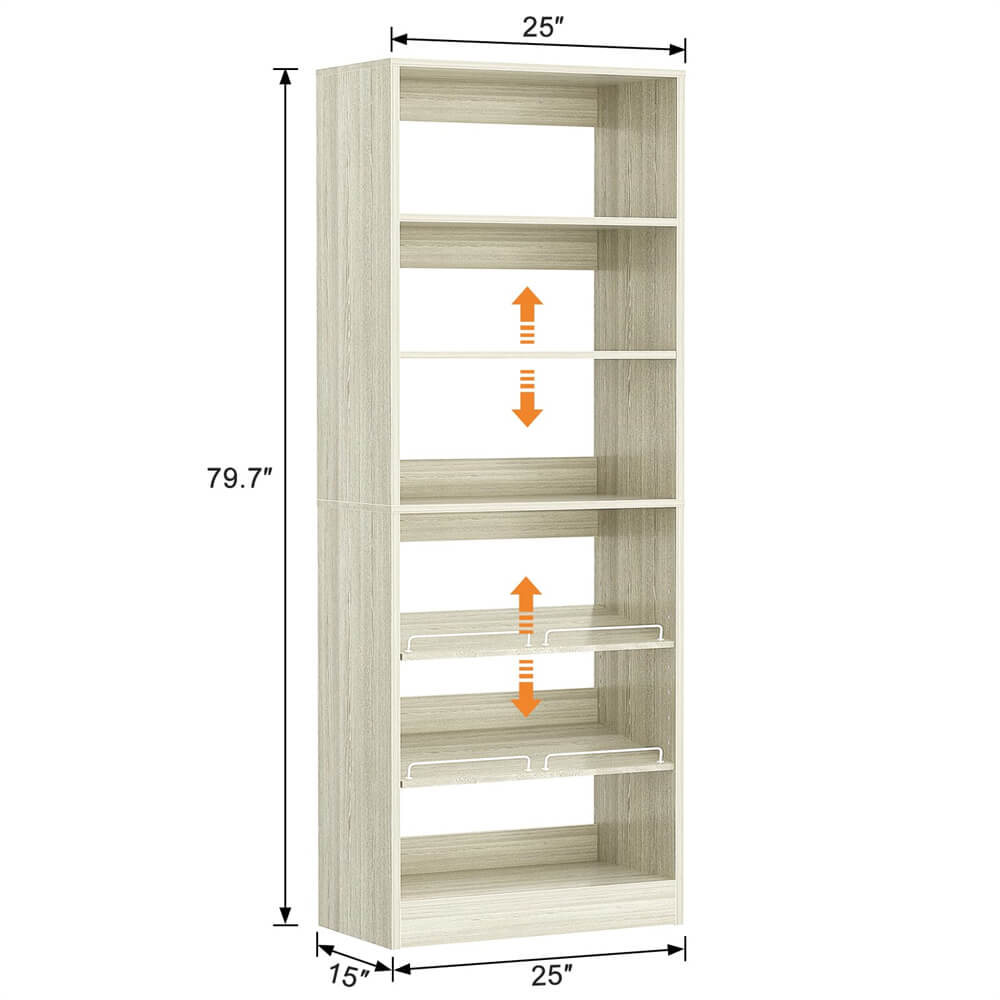 Unikito Closet System, 25 Inch Freestanding Closet Shoe Organizer, Standalone Wood Shoe Shelves, Heavy Duty Walk in Closet Tower for Bedroom, Mudroom and Entryway, 25" W x 16" D x 80" H