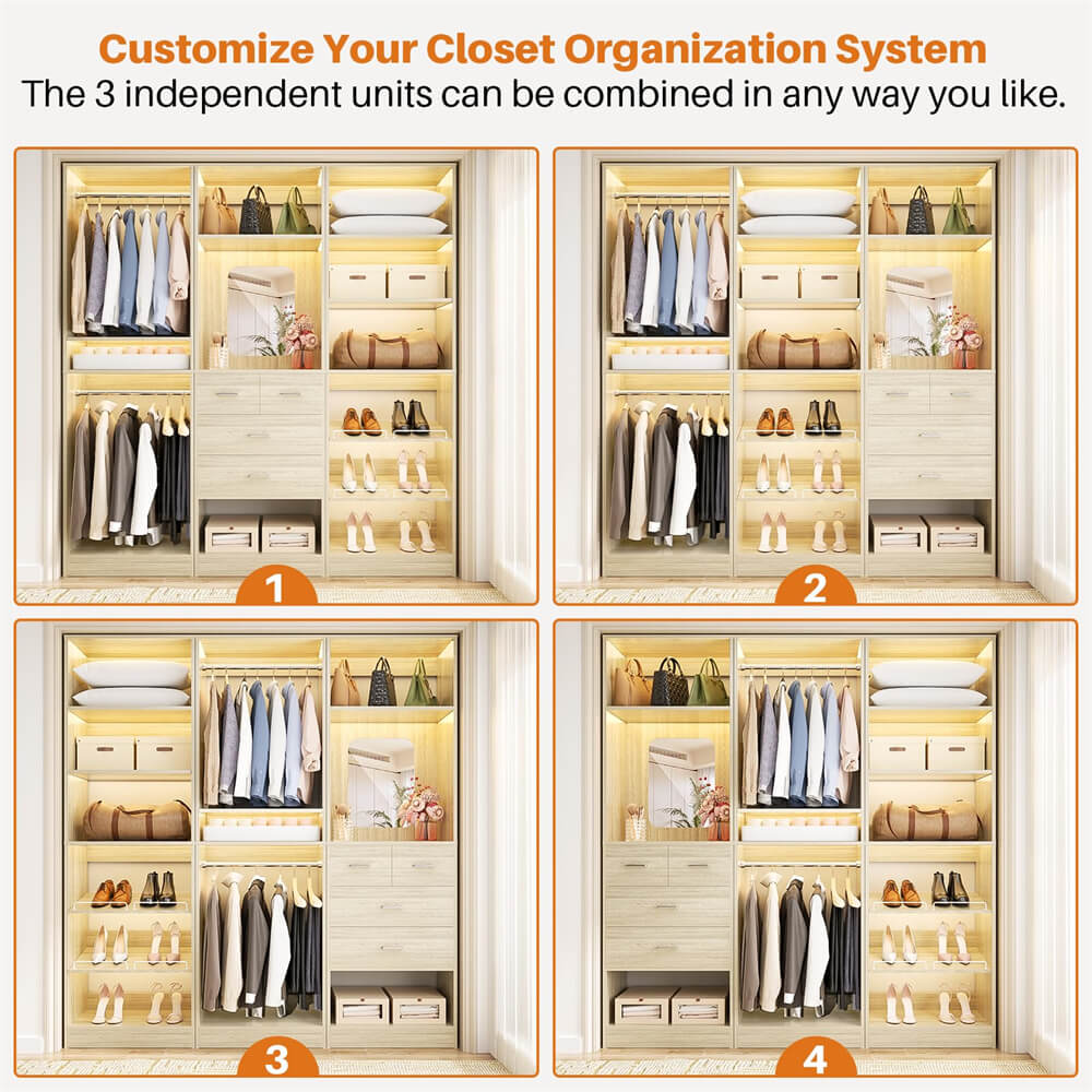 Unikito 75” Closet System with Drawers, Freestanding Closet Organizer with Hanging Rods and Shelves, Adjustable Clothes Garment Rack with Shoe Rack, Sturdy Walk-in Closet Set for Bedroom, Mudroom, Entryway