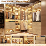 3-In-1 Freestanding Closet System, Closet Organizer with 5 Wood Drawers, 4 Hanging Rods, Reversible, 63.2"L x 63.2"W x 80"H, Load 2000+LBS