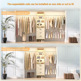 96 inch Closet Organizer System with 3 Wood Drawers and 3 Hanging Rods, Freestanding, and Adjustable