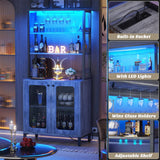 Unikito Tall Wine Bar Cabinet with LED Light and Power Strip, 67'' Standing Liquor Cabinet with Door & Glass Holder, Coffee Bar Cabinet, Bakers Rack Cabinet, for Living Room, Kitchen