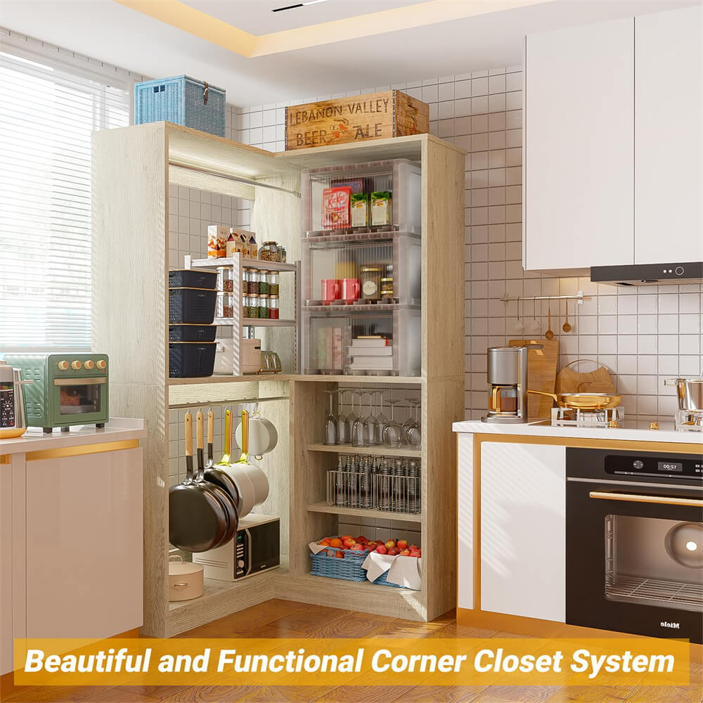 Corner Closet System, 36'' x 36'' Inch Large Freestanding Closet Organizer Tower with 2 Hanging Rods and Shelves