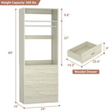 2FT  Freestanding Closet System with 3 Wood Drawers, Closet Organizer with Hanging Rod & Shelves, 24"L x 15" W x 80" H