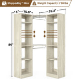 40 Inch L Shaped Corner Closet System, with 12 Shelves, 2 Hanging Rods, 6-Tier Design