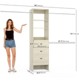 96 inch Closet Organizer System with 3 Wood Drawers and 3 Hanging Rods, Freestanding, and Adjustable