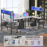 Unikito L Shaped Computer Desk with LED Strip and Power Outlets, Reversible L-Shaped Corner Desk with Storage Shelves and Bag, Industrial Home Office Desk Gaming Table with USB Port