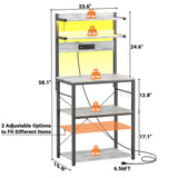 5-Tier Bakers Rack with Power Outlets, LED Lights, and Metal Hooks