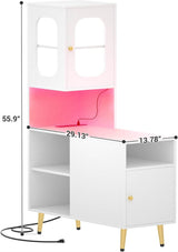 Corner Cabinet with LED Lights and Doors, Reversible Storage Cabinet for Home & Office