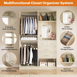 Unikito 2-in-1 50'' Closet System, Freestanding Closet Organizer with Hanging Rods and Drawers, Adjustable Clothes Garment Rack with Mirror, Sturdy Walk in Closet Tower for Bedroom, Mudroom, Entryway