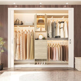 96 Inch Closet System with 3 Wood Drawers, 8FT Closet Organizer with Doors and 3 Shelve Towers, 1000 LBS Load, 96" L x 16" W x 75" H