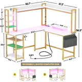 Unikito L Shaped Desk with Power Outlet, L Shaped Gaming Desk with Led Light & Hutch, Reversible Home Office Desk, Corner Computer Desk Writing Desk with Monitor Stand & Storage Shelves