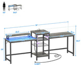 Unikito Double Desk with LED Light and Power Outlet, Double Computer Desks with Monitor Stand and Printer Stand, Double Gaming Computer Desk, Long Gaming Desk, Home Office Work Desk