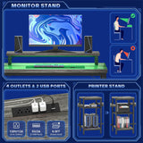 Unikito Double Desk with LED Light and Power Outlet, Double Computer Desks with Monitor Stand and Printer Stand, Double Gaming Computer Desk, Long Gaming Desk, Home Office Work Desk