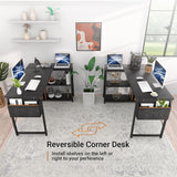 Unikito L Shaped Desk, 47 Inch Reversible Small Computer Desk with Storage, Modern Corner Desk with Shelf for Home Office