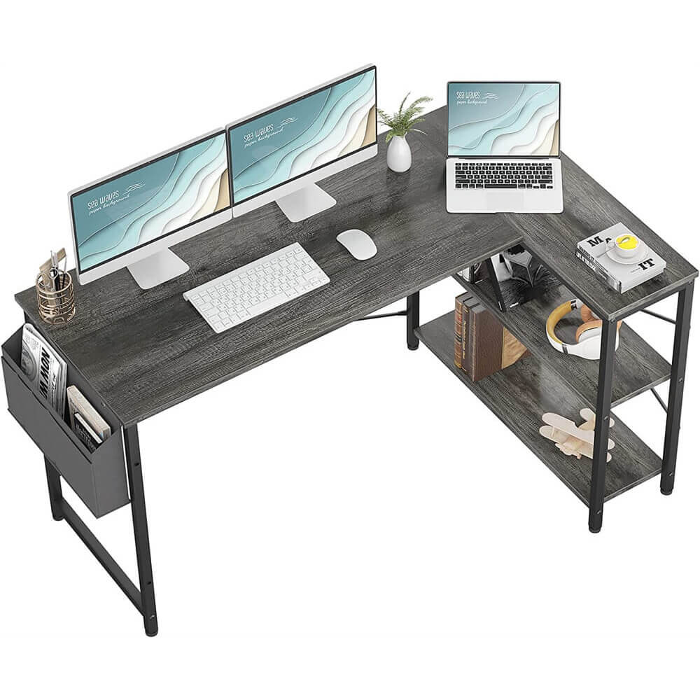 Unikito L Shaped Desk, 47 Inch Reversible Small Computer Desk with Storage, Modern Corner Desk with Shelf for Home Office