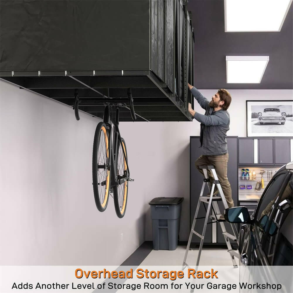 Unikito L Shaped Overhead Storage Rack with Durable Oxford Cover, Height Adjustable Garage Storage Organization System, Heavy Duty Reversible Garage Ceiling Storage Rack for Garage, Warehouse, Load 700LBS