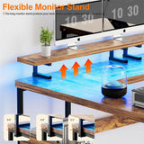 Unikito Customizable U Shaped Computer Desk with Adjustable Monitor Stand, Reversible L Shaped Gaming Desk with Power Outlet and Smart LED Light, Sturdy Office Desk with Storage Shelves