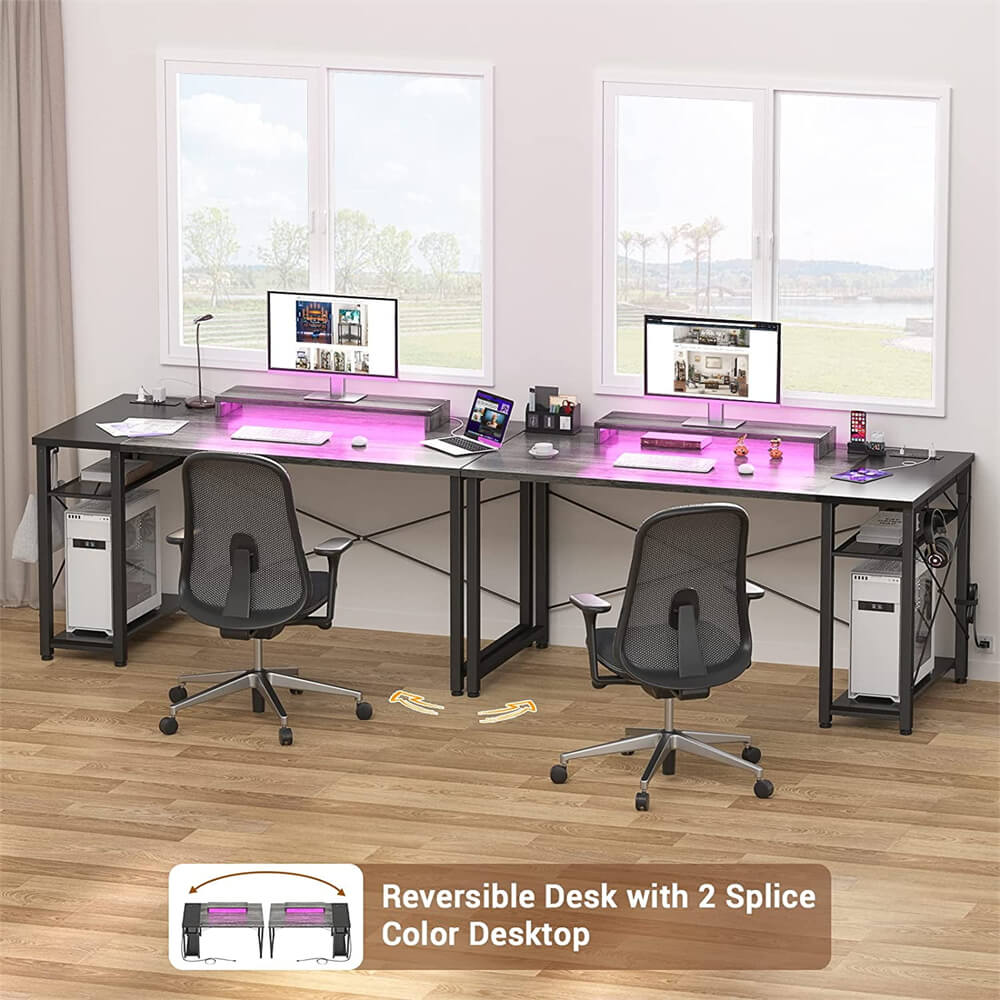 Unikito Computer Desk with Power Outlet and USB Ports, 40 inch Reversible Ergonomic Gaming Desk with Monitor Stand and LED Strip, Small Desk Office Desk Writing Desk with Storage