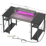 Unikito Computer Desk with Power Outlet and USB Ports, 40 inch Reversible Ergonomic Gaming Desk with Monitor Stand and LED Strip, Small Desk Office Desk Writing Desk with Storage