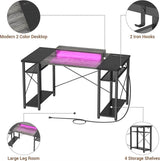 Unikito Computer Desk with Power Outlet and USB Ports, 40 inch Reversible Ergonomic Gaming Desk with Monitor Stand and LED Strip, Small Desk Office Desk Writing Desk with Storage