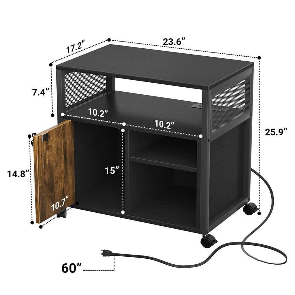 Unikito Lateral File Cabinet with LED Light, Locking Office Filing Cabinets with Socket and USB Charging Port, Modern Rolling Printer Stand with Storage for A4, Letter Size and File Folders