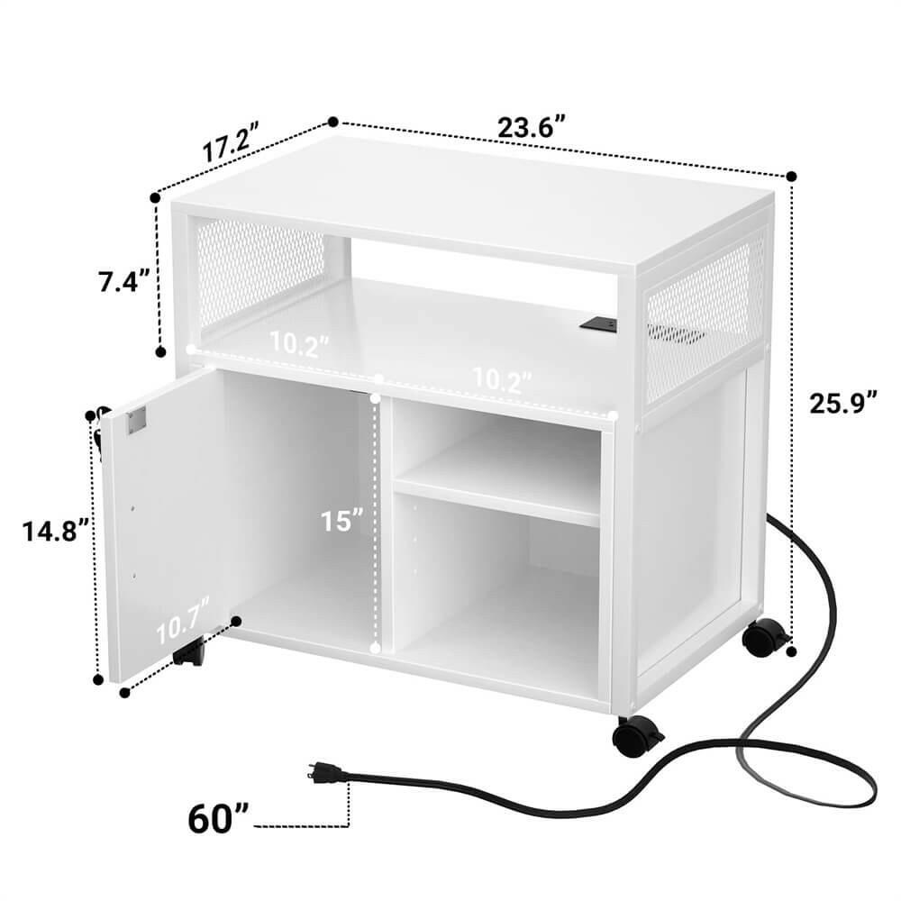 Unikito Lateral File Cabinet with LED Light, Locking Office Filing Cabinets with Socket and USB Charging Port, Modern Rolling Printer Stand with Storage for A4, Letter Size and File Folders